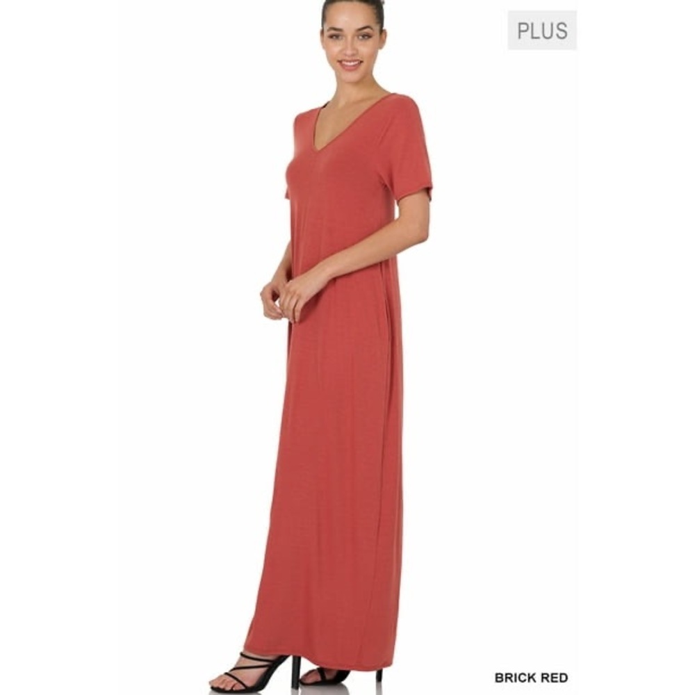 Brick Red V-Neck Maxi Dress